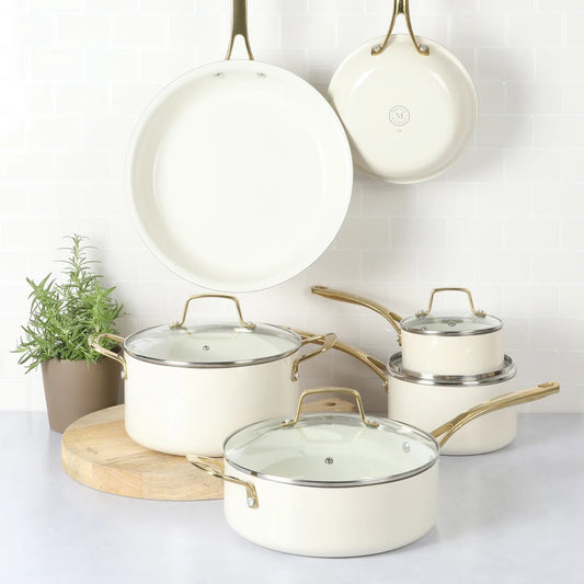 Martha Stewart Lockton 10-Piece Heavy Gauge Aluminum Cookware Set w/ Ceramic Non-Stick Interior
