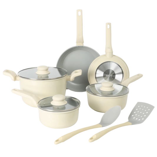 Gibson Home Barnsdall 10 Piece Premium PFA Free Ceramic Nonstick Pots and Pans Aluminum Cookware Set W/ Kitchen Tools - Lin