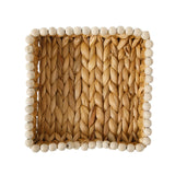 Gibson Home Riverrun Grove Woven Decorative Napkin Holder Tray – Natural Water Hyacinth Square Basket with Wood-Bead Trim for Napkins, Keys, Mail, Coffee Table Décor & Kitchen Counter Storage