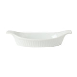 Gibson Home Gracious Dining Oval Au Gratin Baking Dishes, 4-Piece Set – 9 oz Oven Safe Banana Split Bowls, Ceramic Small Casserole Dishes with Handles, Microwave & Dishwasher Safe Mini Bakeware, White