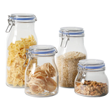 Sur La Table Lyon Court 4-Piece Glass Canister Set with Airtight Trigger Clamp Lids, Clear – 71 oz, 54 oz, 37 oz & 22.5 oz Sizes, Rubber Gasket Seal, Dishwasher Safe Food Storage Jars