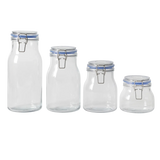 Sur La Table Lyon Court 4-Piece Glass Canister Set with Airtight Trigger Clamp Lids, Clear – 71 oz, 54 oz, 37 oz & 22.5 oz Sizes, Rubber Gasket Seal, Dishwasher Safe Food Storage Jars