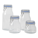 Sur La Table Lyon Court 4-Piece Glass Canister Set with Airtight Trigger Clamp Lids, Clear – 71 oz, 54 oz, 37 oz & 22.5 oz Sizes, Rubber Gasket Seal, Dishwasher Safe Food Storage Jars