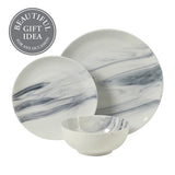 Gibson Home Cloudlight 12 Piece Plates and Bowls Dishes Brown and White - Decorated Porcelain Ceramic Dinnerware Set - Service for 4