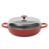 Crock-pot Artisan Studio Enameled Cast Iron Everyday Pan with Lid, 4.8 quarts, 12 inches, Borosilicate Glass Lid, Induction Base, Oven Safe, Red