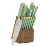 Martha Stewart 16 Piece Lockton High Carbon Stainless Steel Cutlery Kitchen Knife Block Set W/ ABS Tripe Riveted Forged Handle Acacia Wood Block