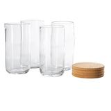 Bloomhouse Sayulita Spring 8 Piece Hand Made 21 OZ Jadeite Clear Glass Tumbler Set W/ Coasters