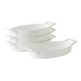 Gibson Home Gracious Dining Oval Au Gratin Baking Dishes, 4-Piece Set – 15 oz Oven Safe Ceramic Small Casserole Dishes with Handles, Microwave & Dishwasher Safe Mini Bakeware, White
