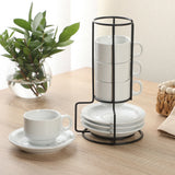 Gibson Home Gracious Dining 3-Ounce Espresso Cups Set of 4, Small Stackable Coffee Cups with 4 Saucers, Metal Stand, Ceramic Demitasse Mugs, Espresso Accessories for Machine