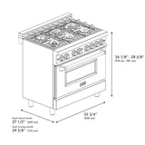 ZLINE 36" Autograph, Dual Fuel Range, Black Door, Gold, RASZ-BLM-36-G