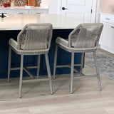 PURPLE LEAF Outdoor Bar Stools Wicker Rattan Bar Stools with Back Aluminum Outside Garden Patio Bar Chairs