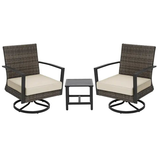 3 Pieces Patio Bistro Set with Swivel Chair and Side Table