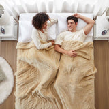 Heated Plush and Berber Electric Bedding Blanket, Beige