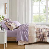 Watercolor Floral Comforter Set with Bed Sheets, Taupe