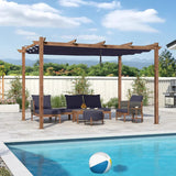 PURPLE LEAF Outdoor Retractable Pergola with Sun Shade Canopy Patio Metal Shelter for Garden Pavilion Natural Wood Grain Frame Grill Gazebo