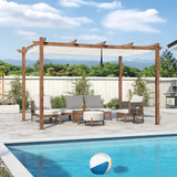PURPLE LEAF Outdoor Retractable Pergola with Sun Shade Canopy Patio Metal Shelter for Garden Pavilion Natural Wood Grain Frame Grill Gazebo