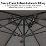 PURPLE LEAF Semi-Auto Outdoor Market Table Umbrella with Heavy-Duty Fabric