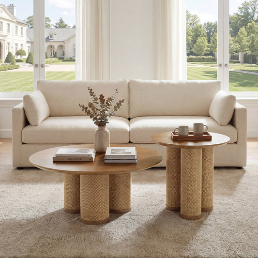 Drift Round Coffee Table Walnut Set