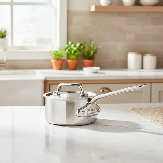 Mauviel M'Pure Sauce Pan With Lid, Cast Stainless Steel Handle, 0.32-Qt