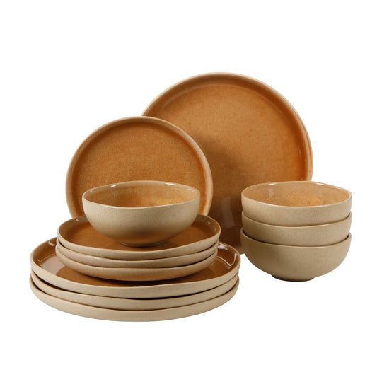 Gibson Elite Manila Bay 12-Piece Stoneware Dinnerware Set, Service for 4, Reactive Glaze Modern Artisan Plates, Bowls & Mugs, Round Design