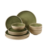Gibson Elite Manila Bay 12-Piece Stoneware Dinnerware Set, Service for 4, Reactive Glaze Modern Artisan Plates, Bowls & Mugs, Round Design