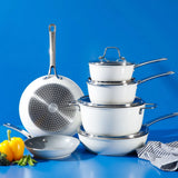 Sur La Table Kitchen Essentials 10-Piece PFA Free Titanium Ceramic Nonstick Interior Forged Aluminum Cookware Pots and Pans Set - Induction Compatible