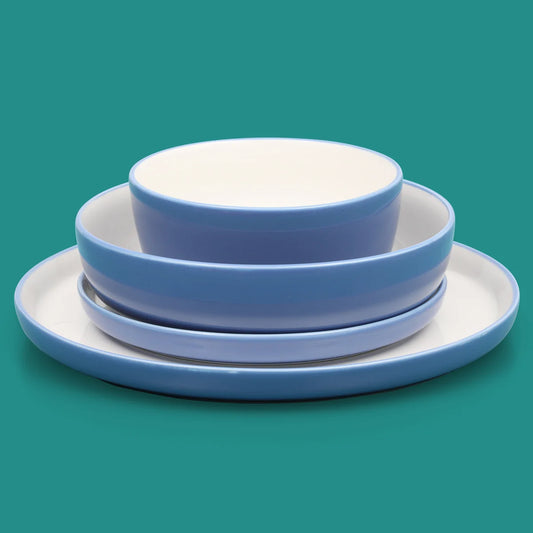 Sur La Table Kitchen Essentials 16-Piece Two-Tone Porcelain Dinnerware Plates and Bowls Set