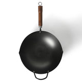 Martha Stewart Chisholm 13.5-Inch Carbon Steel Nonstick Wok, PFAS-Free Wok Pan & Flat Bottom Stir Fry Pan with Long Walnut Wood Handle & Helper Handle, Black