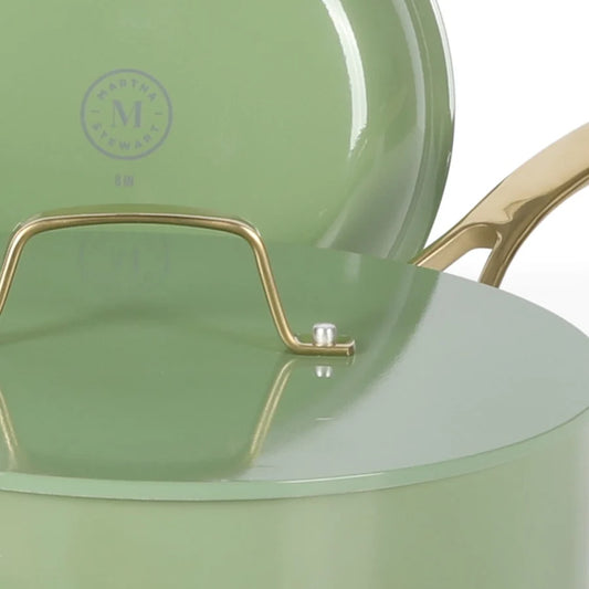 Martha Stewart Galway Premium Nonstick PFA Free Ceramic Interior 10 Piece Heavy Gauge Enamel Aluminum Pots and Pans Cookware Set w/ Aluminum Lids