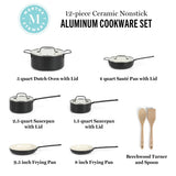 Martha Stewart Emmeline Premium Nonstick PFA Free Ceramic Interior 12 Piece Heavy Gauge Enamel Aluminum Pots and Pans Cookware Set