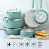 Martha Stewart Emmeline Premium Nonstick PFA Free Ceramic Interior 12 Piece Heavy Gauge Enamel Aluminum Pots and Pans Cookware Set