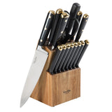 Martha Stewart 16 Piece Lockton High Carbon Stainless Steel Cutlery Kitchen Knife Block Set W/ ABS Tripe Riveted Forged Handle Acacia Wood Block