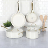 Martha Stewart Galway Premium Nonstick PFA Free Ceramic Interior 10 Piece Heavy Gauge Enamel Aluminum Pots and Pans Cookware Set w/ Aluminum Lids