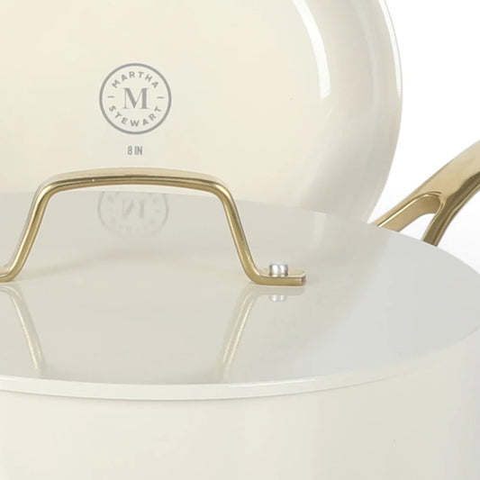 Martha Stewart Galway Premium Nonstick PFA Free Ceramic Interior 10 Piece Heavy Gauge Enamel Aluminum Pots and Pans Cookware Set w/ Aluminum Lids