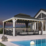 PURPLE LEAF White Gazebo for Modern Patio Double Galvanized Steel Roof Awning and Upgrade Curtain with Lights-clear