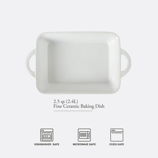 Gibson Home Gracious Dining 2.5-Quart White Stoneware Baking Dish with Handles – 14.6 x 8.5-Inch Rectangular Oven Safe Casserole & Roasting Baker