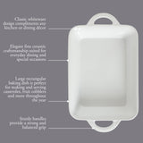 Gibson Home Gracious Dining 2.5-Quart White Stoneware Baking Dish with Handles – 14.6 x 8.5-Inch Rectangular Oven Safe Casserole & Roasting Baker