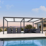 PURPLE LEAF Athena Louvered Pergola Modern Grey Pergola White Roof with Sanori Patio Couch Set Modular Sofas for Deck Backyard Garden