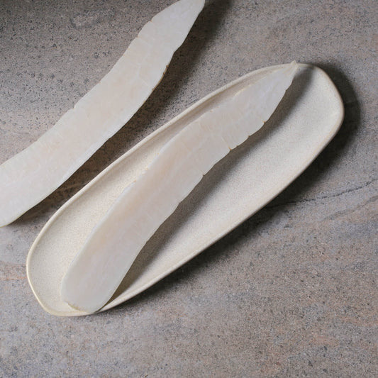 SHALLOW OVAL PLATTER LARGE ORGANIC STONEWARE Ø 14.17x5.12" LATTE