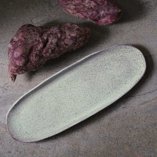 SHALLOW OVAL PLATTER LARGE ORGANIC STONEWARE Ø 14.17x5.12" PISTACHE