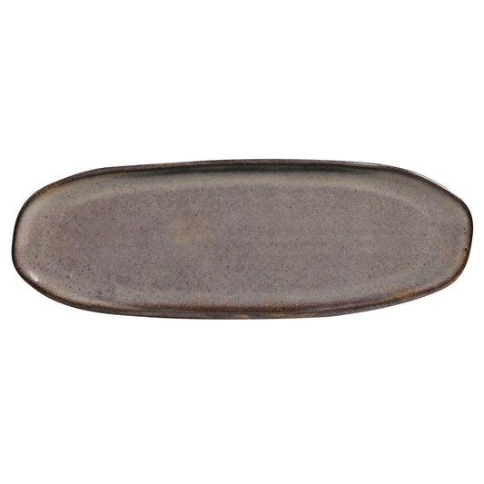 SHALLOW OVAL PLATTER LARGE ORGANIC STONEWARE Ø 14.17x5.12" TOURMALINE