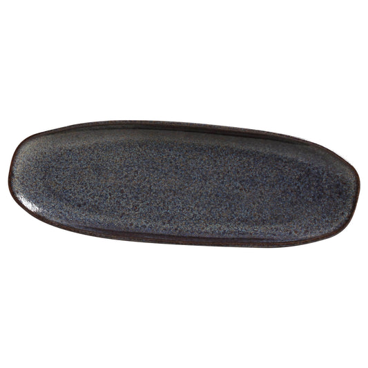 SHALLOW OVAL PLATTER LARGE ORGANIC STONEWARE Ø 14.17x5.12" TITANIUM
