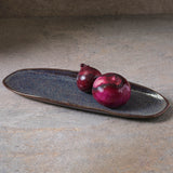 SHALLOW OVAL PLATTER LARGE ORGANIC STONEWARE Ø 14.17x5.12" TITANIUM