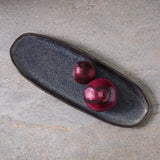 SHALLOW OVAL PLATTER LARGE ORGANIC STONEWARE Ø 14.17x5.12" TITANIUM