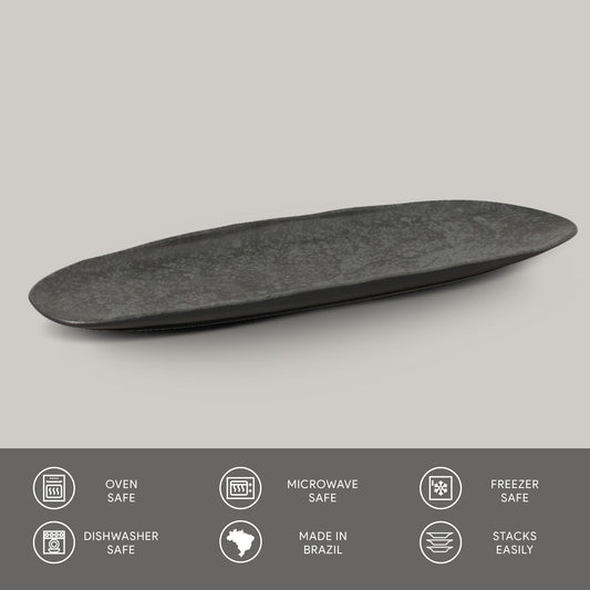 SHALLOW OVAL PLATTER LARGE ORGANIC STONEWARE Ø 14.17x5.12" CHROMIUM