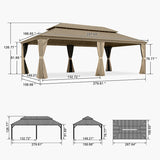 PURPLE LEAF Backyard Gazebo Champagne Hardtop Galvanized Steel Roof Awning and Upgrade Curtain