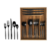 Bloomhouse 20 Piece Stone Washed Flatware 18/10 Stainless Steel Silverware Cutlery Utensil Set With Acacia Wood Caddy - Service for 4