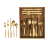 Bloomhouse 20 Piece Stone Washed Flatware 18/10 Stainless Steel Silverware Cutlery Utensil Set With Acacia Wood Caddy - Service for 4