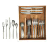 Bloomhouse 20 Piece Stone Washed Flatware 18/10 Stainless Steel Silverware Cutlery Utensil Set With Acacia Wood Caddy - Service for 4