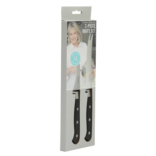 Martha Stewart Carverton 2 Piece Set 5" Tomato Knife and 3" Bird's Beak Knife Set, Bread Carbon Stainless Steel Kitchen Knive W/ Black Triple Rivet Handle
